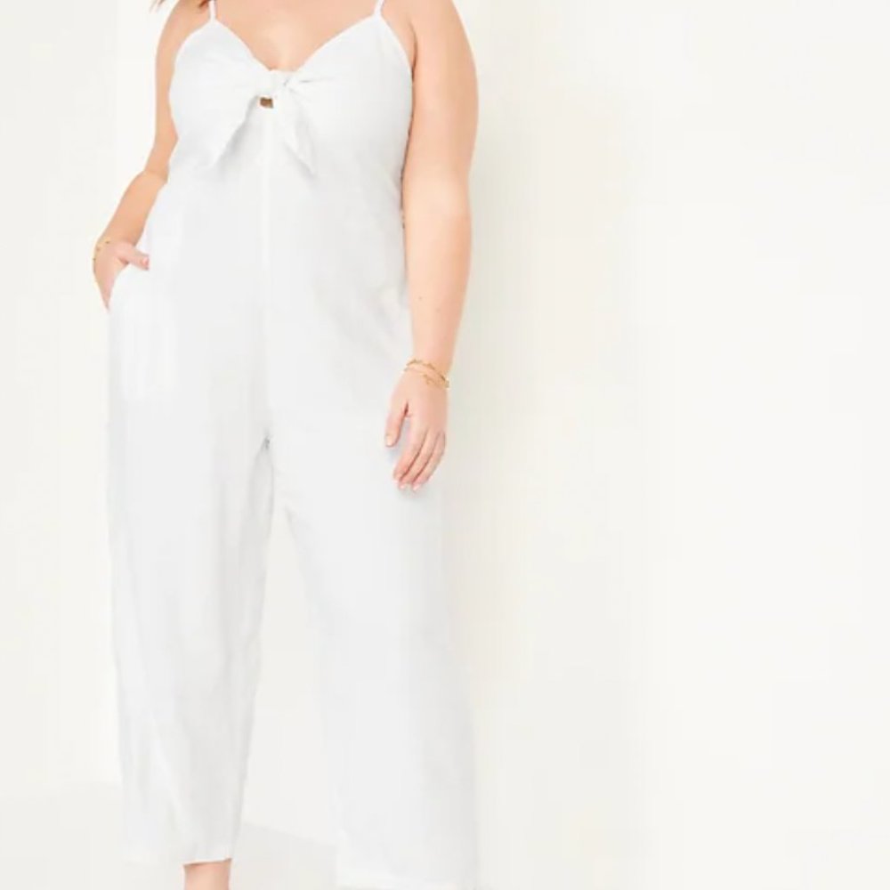 Plus Size Linen-Blend Cami Wide-Leg Jumpsuit